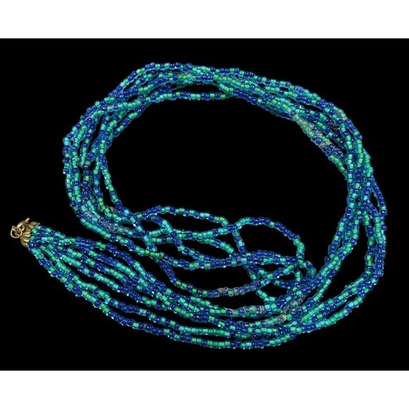 Elegant Mermaidcore Blue And Green Glass Multilayer Opera Necklace - Picture 1 of 8